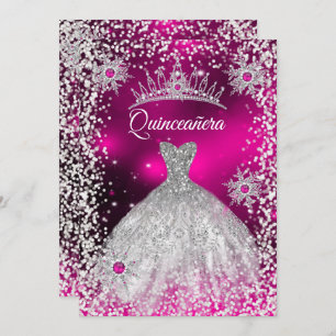 Quinceanera Tiara Dress Pink winter Snowflake Invitation