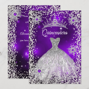 Quinceanera Tiara Dress purple winter Snowflake Invitation