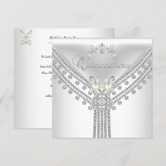 Quinceañera Tiara White Diamond Pearl Invitation