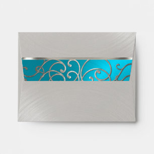 Quinceanera Turquoise Blue Silver Filigree Swirls Envelopes