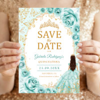 Quinceanera Turquoise Gold Floral