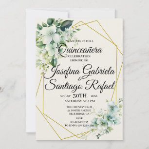 Quinceañera Twin Green floral Invitation