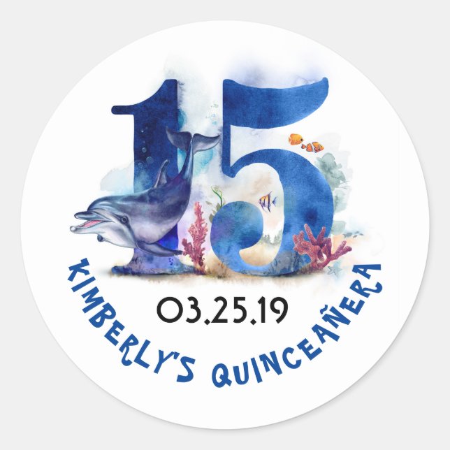 Quinceañera Under the Sea 15th Birthday Classic Round Sticker (Front)