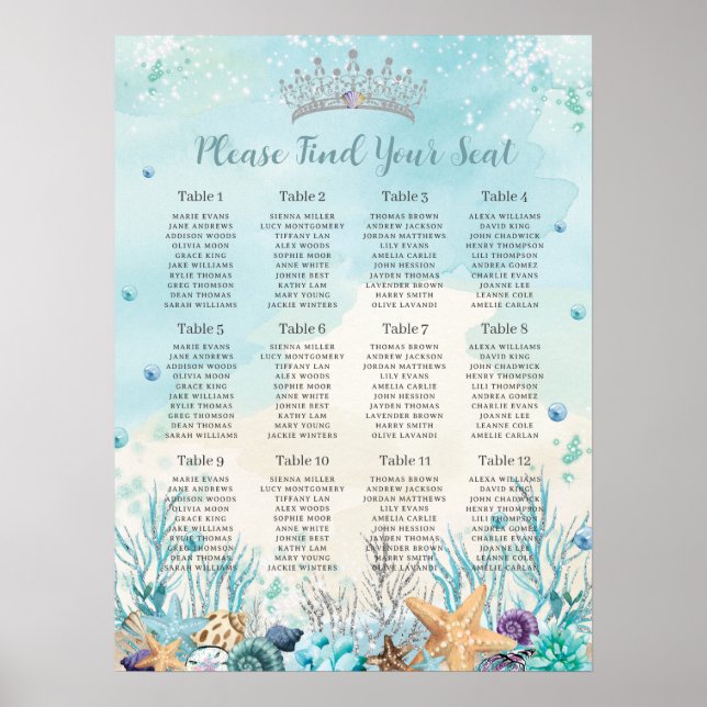 Quinceañera Under the Sea Beach Seating Chart  (Front)