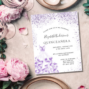 Quinceanera violet white dress glitter budget flyer