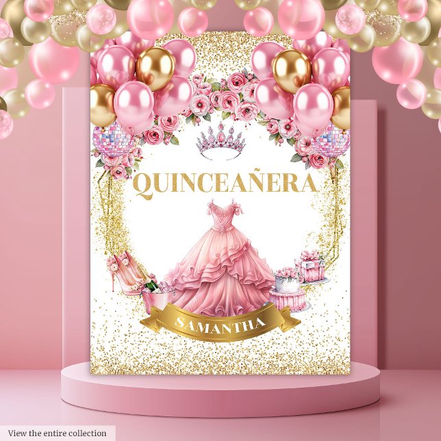 Quinceañera Wall Tapestry Pink Dress Gold Tiara (Quinceañera Wall Tapestry Pink Dress Gold Tiara

)