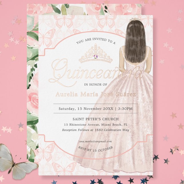 Quinceañera  Watercolor Blush Floral Birthday (Creator Uploaded)