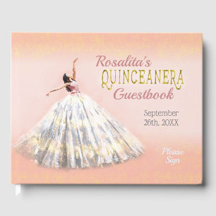Quinceanera Watercolor Dress Blush Pink Gold Name Guest Book