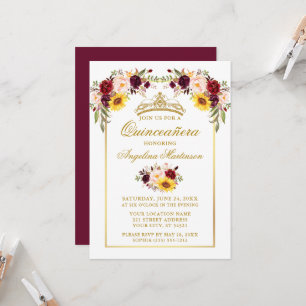 Quinceanera Watercolor Mixed Floral Gold Frame Invitation