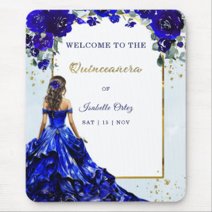 Quinceañera Welcome Royal Blue and Gold Mouse Pad