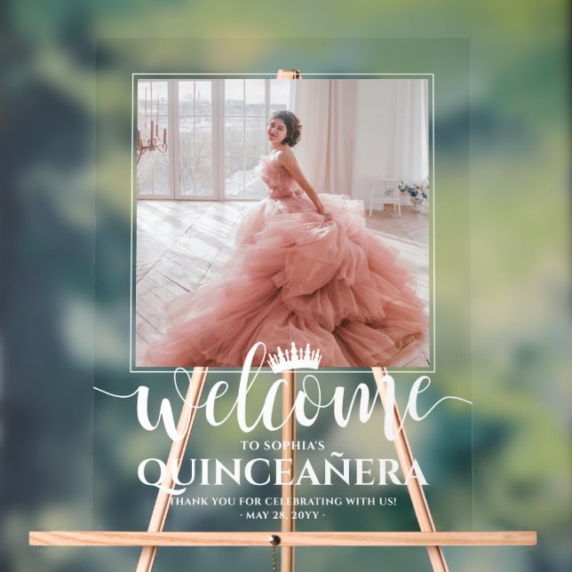 Quinceañera Welcome & Thank You Chic Modern Photo Acrylic Sign (Neutral)