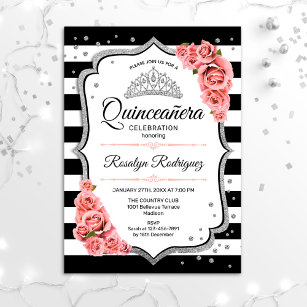 Quinceanera - White Black Blush Pink Invitation