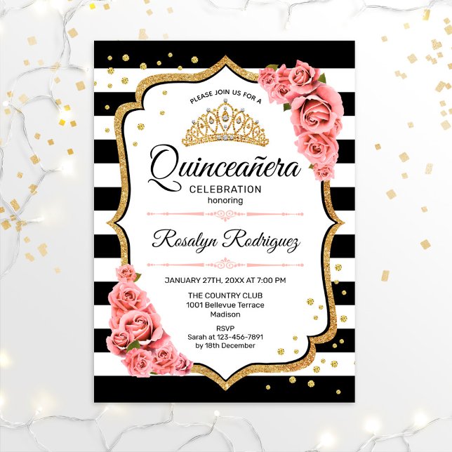 Quinceanera - White Black Blush Pink Invitation (Creator Uploaded)