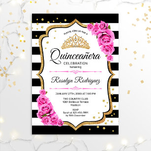Quinceanera - White Black Pink Invitation