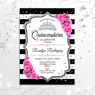 Quinceanera - White Black Pink Invitation