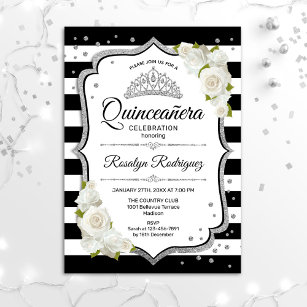 Quinceanera - White Black Silver Invitation