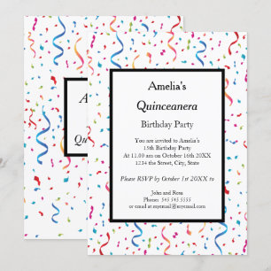 Quinceanera white confetti birthday party invitation