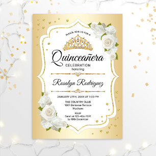 Quinceanera - White Gold Invitation