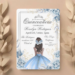  Quinceañera - White Gold Navy Blue Invitation