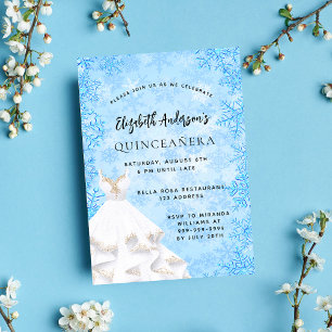 Quinceanera winter blue white dress luxury invitation