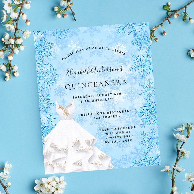 Quinceanera winter wonderland budget invitation flyer (Creator Uploaded)