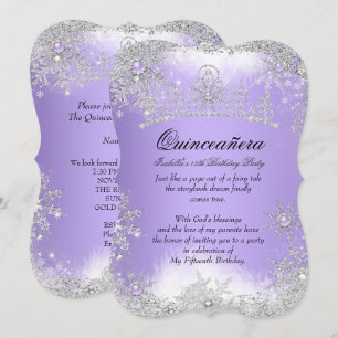 Quinceanera Winter Wonderland Lilac Purple Snow Invitation