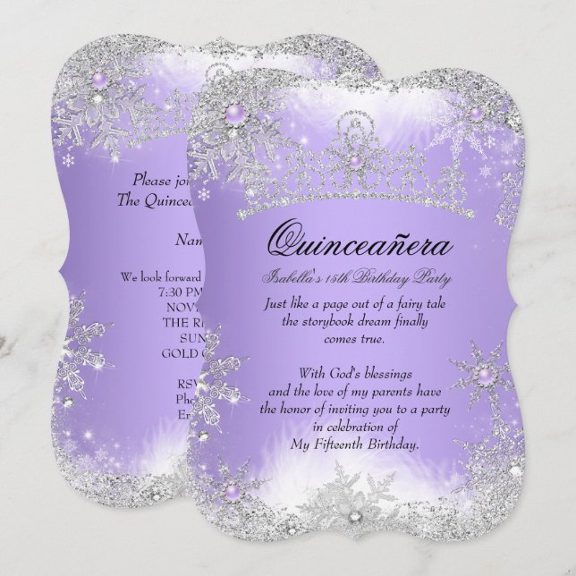 Quinceanera Winter Wonderland Lilac Purple Snow Invitation (Front/Back)