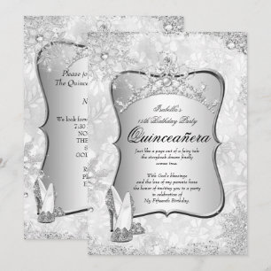 Quinceanera Winter Wonderland Silver Snowflake 2 Invitation