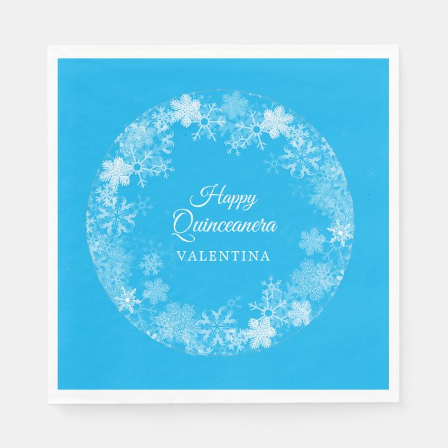 Quinceanera Winter Wonderland Snowflake Blue Napkin (Front)