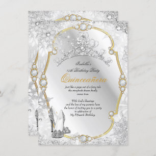 Quinceanera Winter Wonderland Snowflake Gold White Invitation