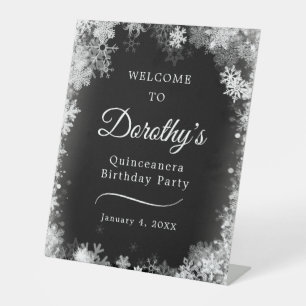 Quinceanera Winter Wonderland Snowflake Welcome Pedestal Sign