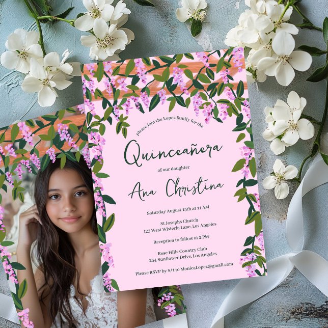 Quinceañera Wisteria Vines Floral Custom Photo  Invitation (Quinceañera Wisteria Vines Floral Custom Photo 15th Birthday Party  Invitation
)