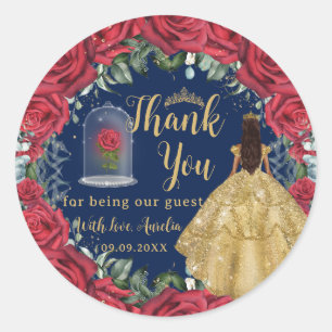 Quinceanera XV Red Floral Enchanted Rose Princess  Classic Round Sticker