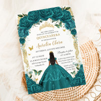 Quinceañera XV Teal Green Floral Princess Dress