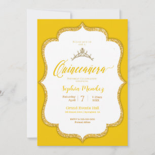 Quinceanera - Yellow and Gold Hearts Invitation