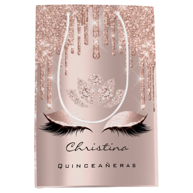 Quinceañeras Sweet 16th 15th Bridal Sparkly Diamod Medium Gift Bag (Front)