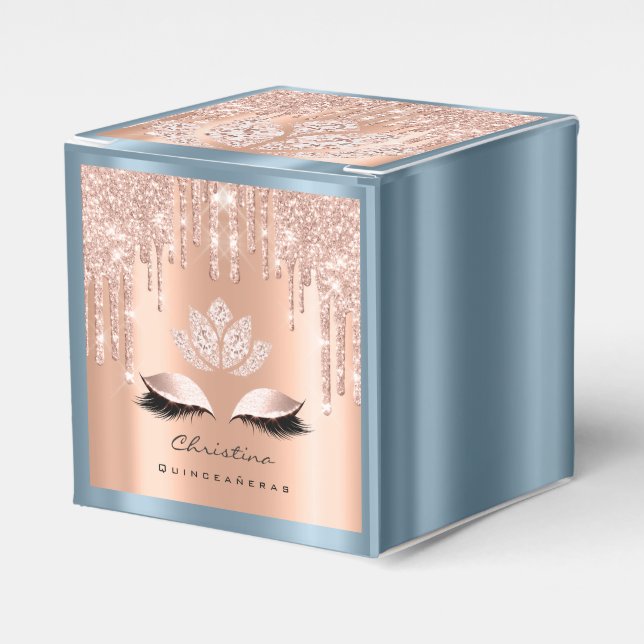 Quinceañeras Sweet 16th Bridal Rose Drip DustyBlue Favour Box (Front Side)