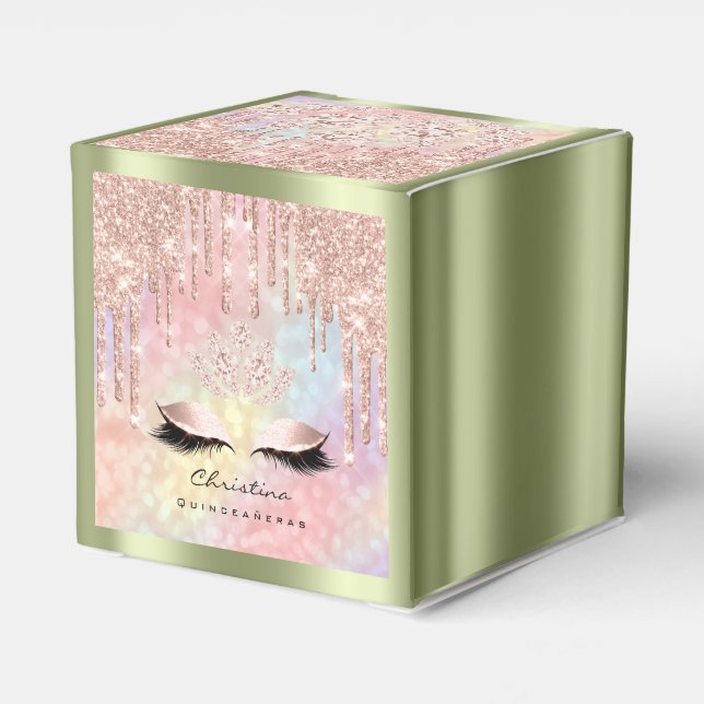 Quinceañeras Sweet 16th Bridal Rose Mint Holograph Favour Box (Back Side)
