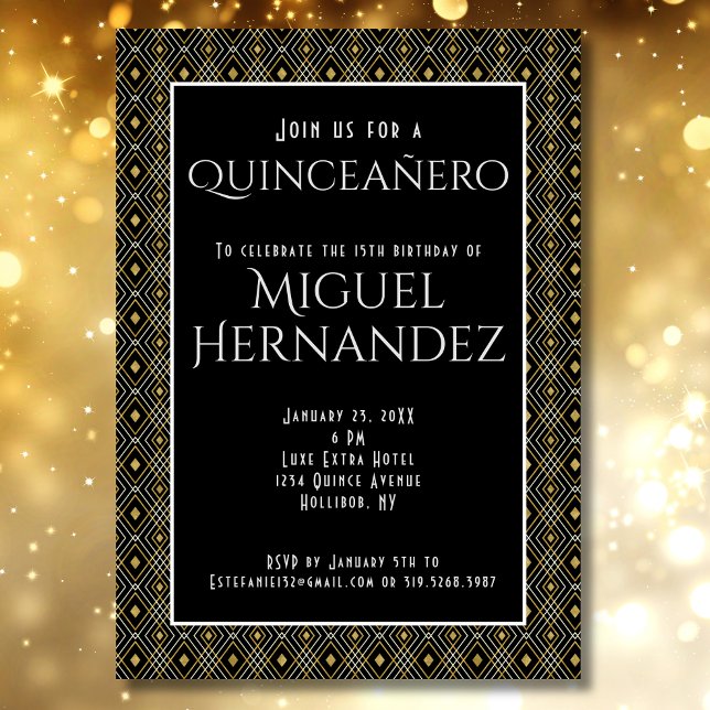 Quinceañero Elegant Art Deco Mexican 15th Birthday Invitation (Creator Uploaded)