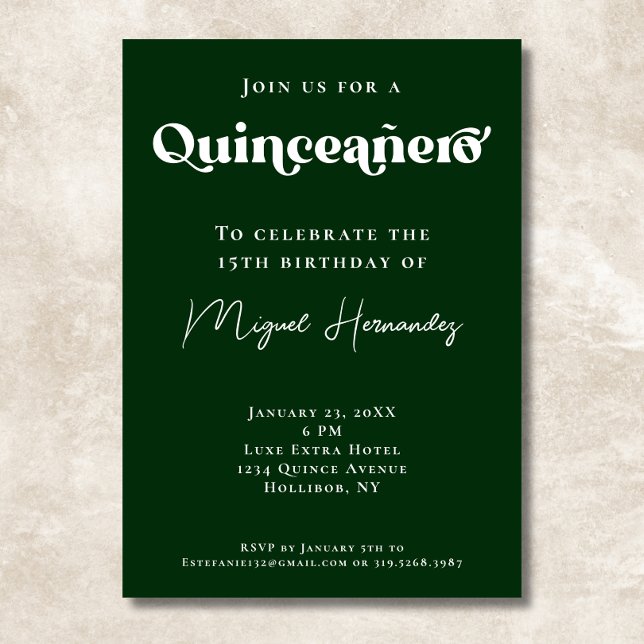 Quinceañero Elegant Green Bold Typography Birthday Invitation (Creator Uploaded)