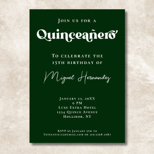 Quinceañero Elegant Green Bold Typography Birthday Invitation