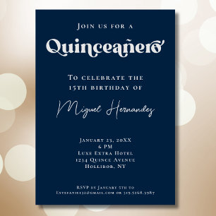 Quinceañero Elegant Navy Bold Typography Birthday Invitation