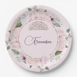 Quincearnera Roses Blush Pink Paper Plate