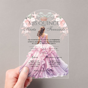 Quinceñera Acrylic in Spanish Pink Floral Invitations