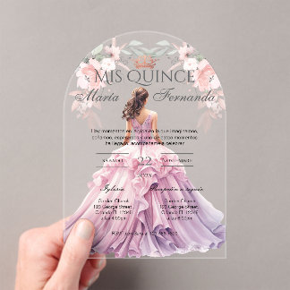 Quinceñera Acrylic in Spanish Pink Floral Invitations
