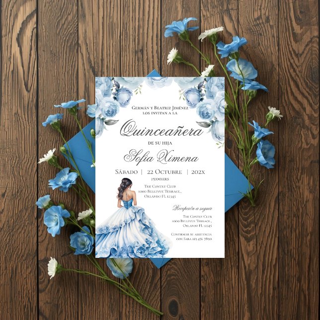 Quincenera Invitation in Spanish Blue (Creator Uploaded)