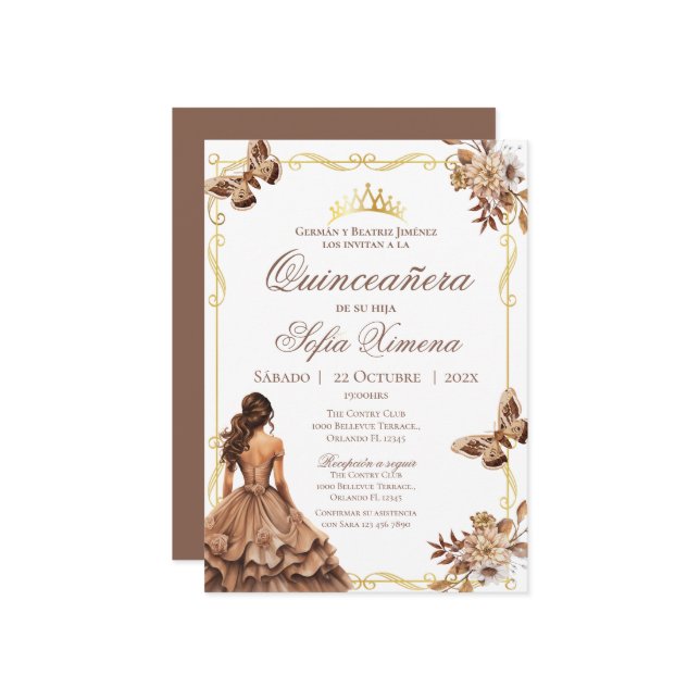 Quincenera Invitation in Spanish Boho (Front/Back In Situ)