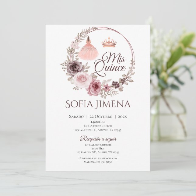 Quincenera Invitation in Spanish Boho (Standing Front)