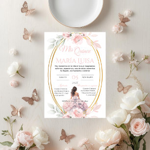 Quinceñera Invitation in Spanish Pink Floral