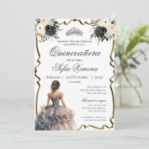 Quincenera Invitation With Black Floral